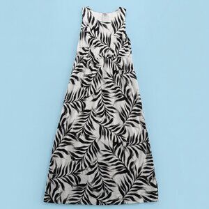 Soma Sleeveless Knit Maxi Dress Size Large L Black White Palm Tropical Like New